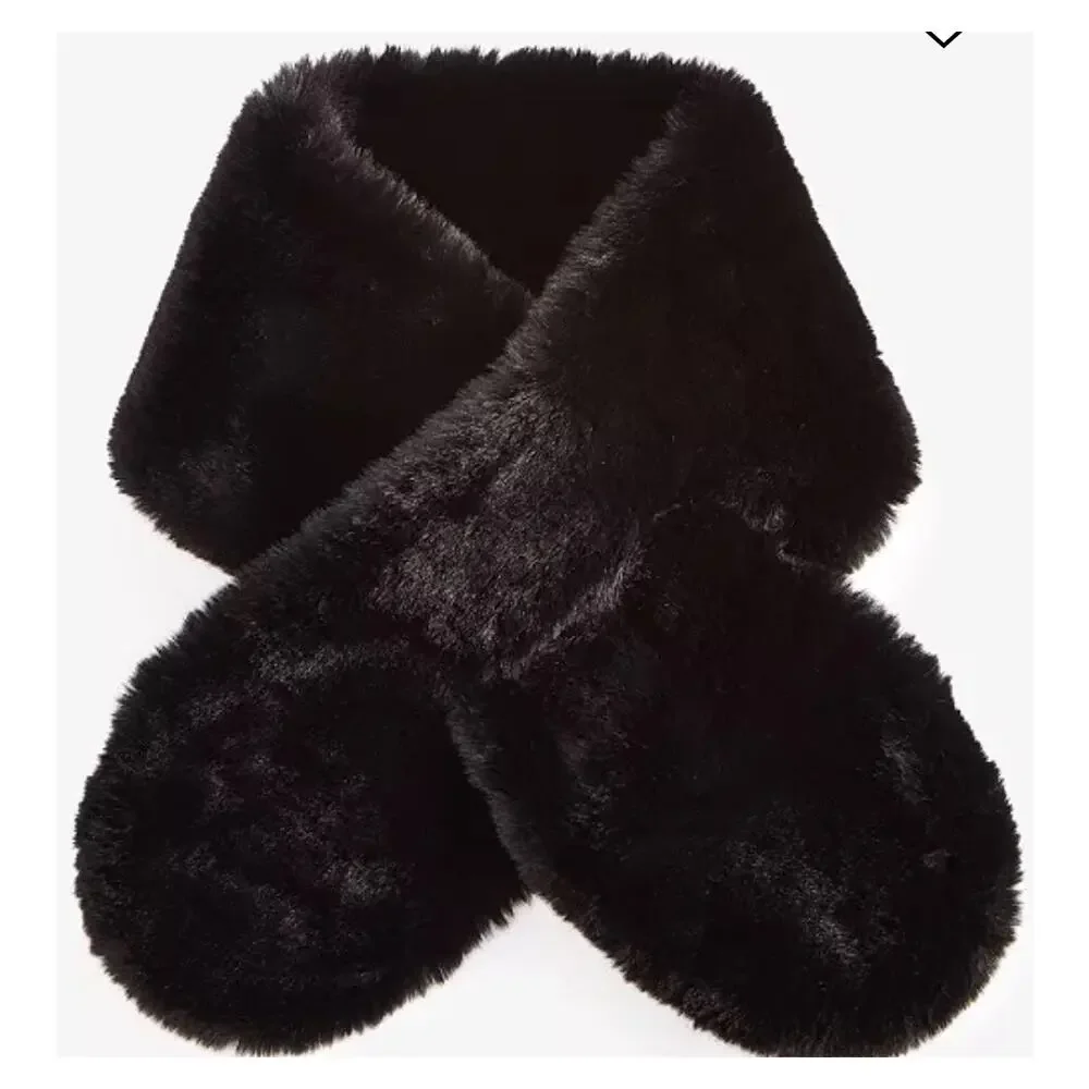 INC Pull Through Black Faux Fur Scarf One Size‎